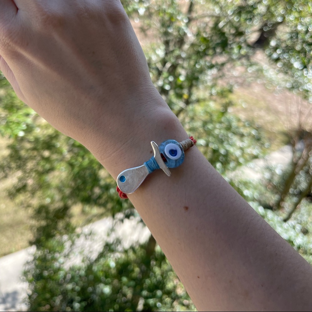 Asjustable handmade evil eye and fish symbols bracelets